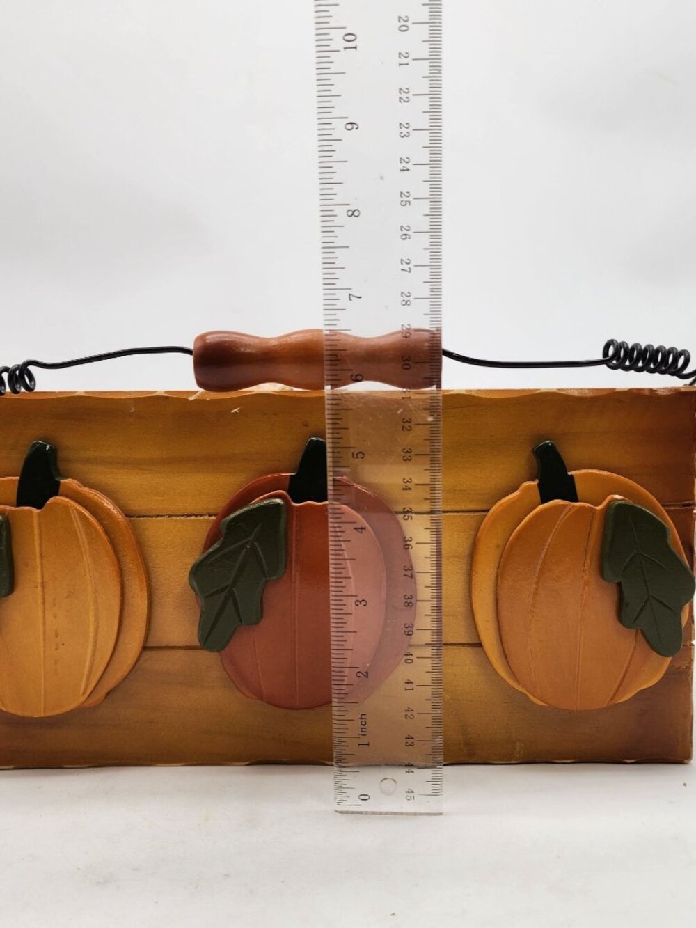 Rustic Wooden Pumpkin Basket With Sugared Gourds & Wire Handle - Picture 5 of 7